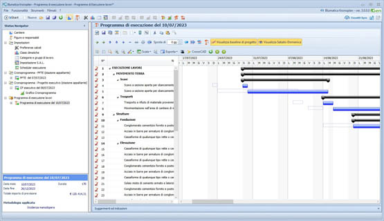 Programma  di esecuzione dei lavori & baseline per variazioni rispetto al Gantt di progetto